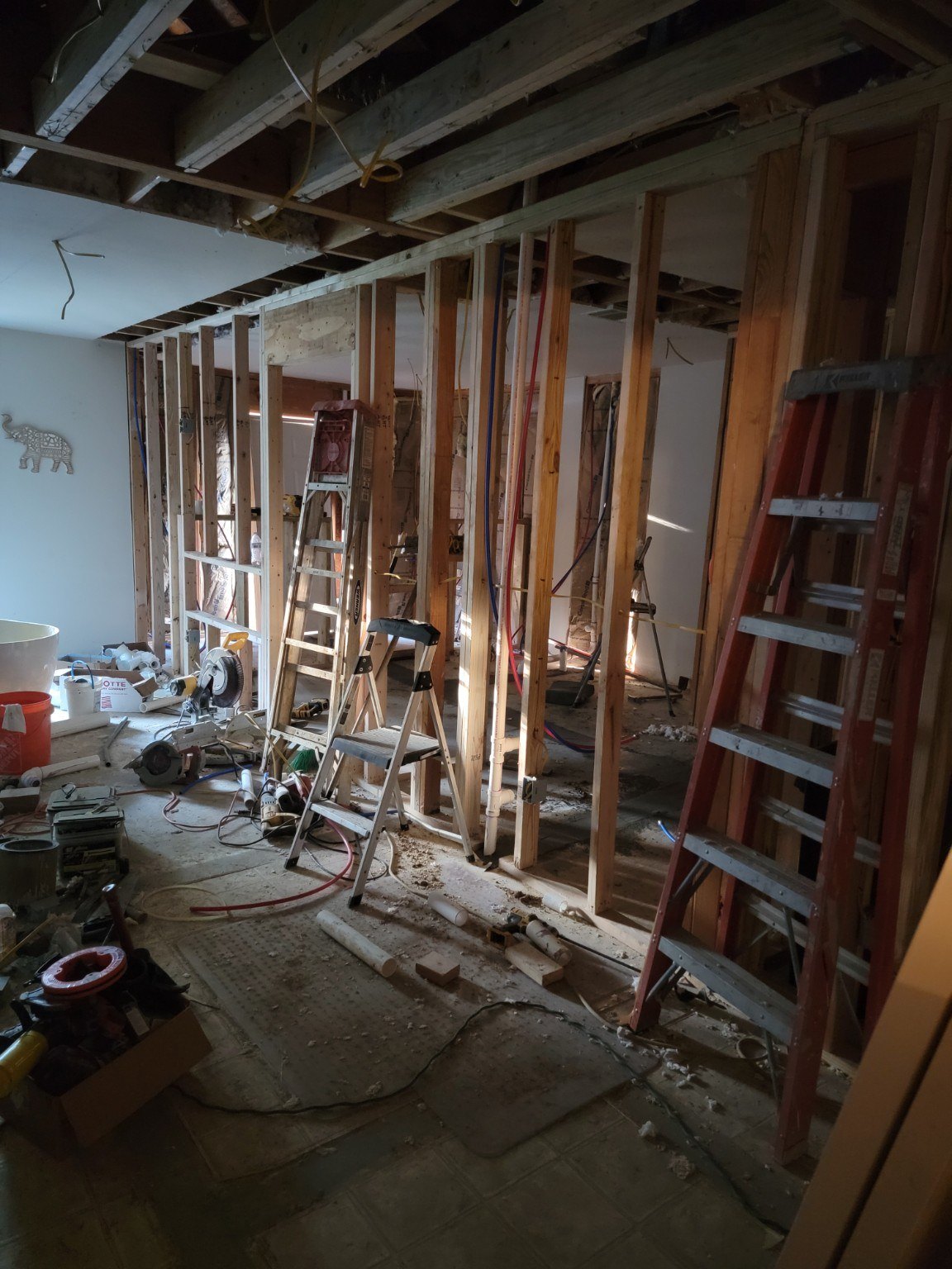 New interior wall framing during remodeling