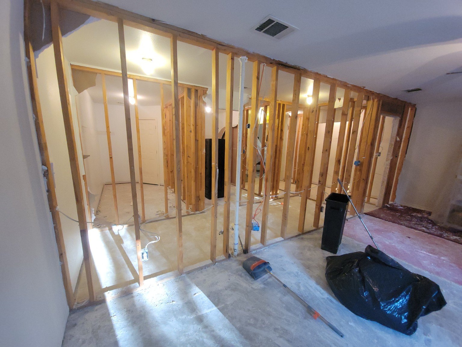 Room reconfiguration with new wood framing